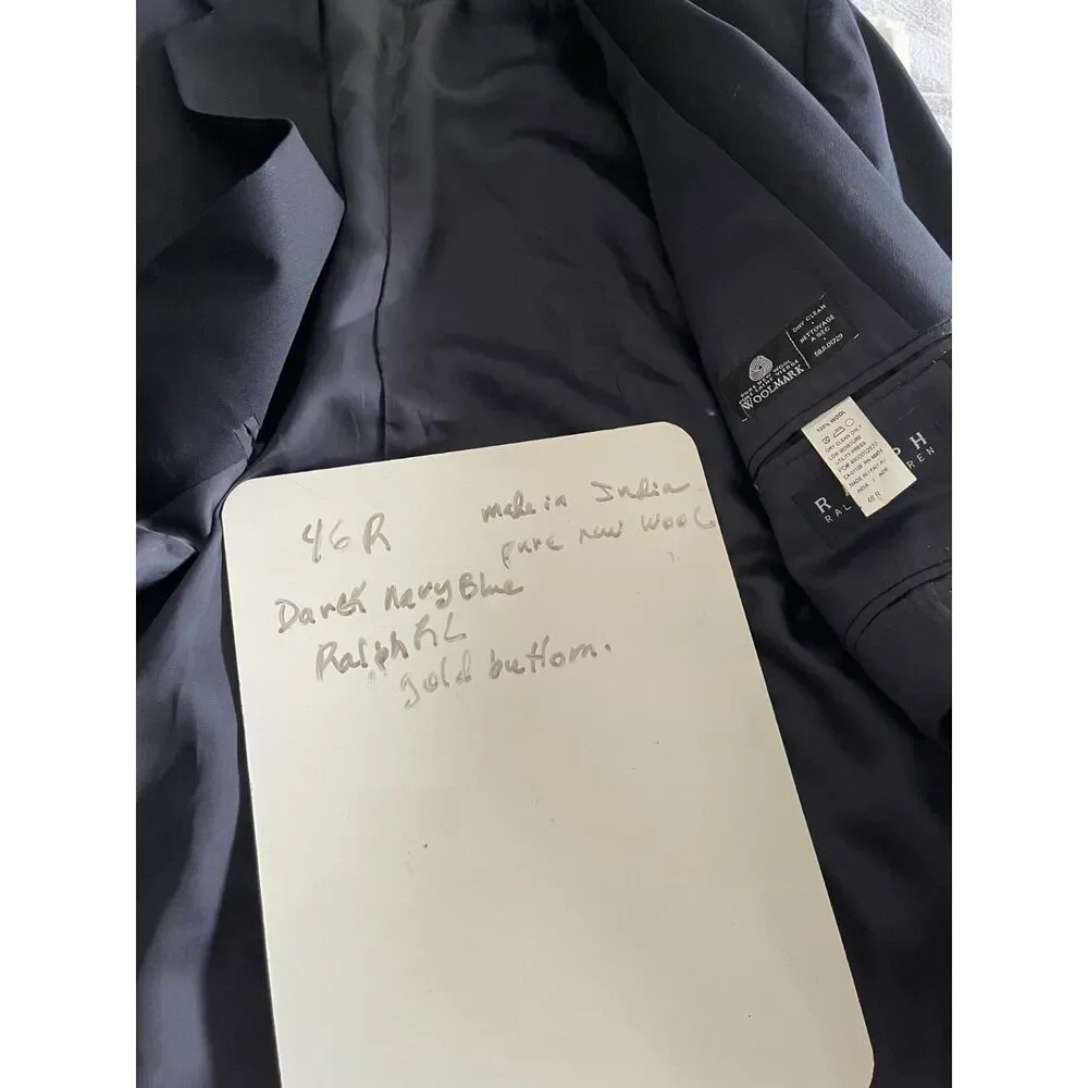 Ralph Lauren pure new wool sport coat blue gold buttons black label men's 46R